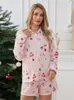 Pigiama da donna Set pigiama 2 pezzi da donna Camicie con bottoni a maniche lunghe con stampa dessert e pantaloncini elasticizzati Abbigliamento da casa morbido