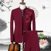 Suits Men's Stand Collar Chinese Style Wedding Dragon Totem broderad kostym 3 -stycken Set Set Jacket Vest Pants Men's Coat