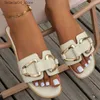 Slippers Women Metal Decor Single Band Flat Sandals Fashion Sexy Open Toe Outdoors Slides Luxurious Office Ladies Party Female Shoes Q240221