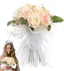 Decorative Flowers Wedding Bouquets For Bride Realistic Silk Roses Bridal Bridesmaid Bouquet White