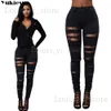 Frauenhose Capris Schwarz weißer Frühling 2022 Frauen hohe Taille Damen Röhrenjeans Slim Ripped Hole Frau Denim Capris Hosen Jeans Mom Jeans Hosen T240221