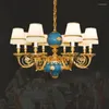 Kroonluchters Europese messing metaal keramische kroonluchter Franse luxe decoratie woonkamer eetkamer lamp stof koper hanglampen