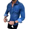 Vår- och hösten denimskjortor Mens Long Sleeved Jeans Mens Mens Single Breasted Casual Shirt Chemical Homme 240221