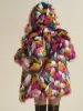 Pelz TWOTWINSTYLE Faux Pelzmantel Für Frauen Regenbogen Farbe Mit Kapuze Langarm Strickjacke Winter Mantel Weibliche Mode Stil Kleidung 2023