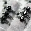 Beads Meihan Wholesale A+ Natural Hypersthene Gem Stone Oval Beads Adjustable Ring Women For Jewelry Making Gift