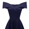 Party Dresses Short Navy Blue V-hals Prom Dress Robe Satin Midi Elegant Plus Size Women Robes Soirees