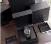 Cajas para relojes de Color negro con letras a la moda, cajas para relojes, cajas de almacenamiento, vitrinas con certificado de logotipo para regalo