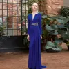 Royal Blue Gowns for Mother Of The Bride Illusion V Neck Elegant Long Sleeves Mothers Dresses A Line Formal Dress for African Arabic Black Women Outfit with Belt AMM110