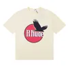 Designer rhude T shirt mens Fashion Brand Rhude Micro Label Black Pigeon Letter Printing Short Sleeve T-shirt for Men and Women High Street Loose Half