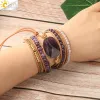 Браслеты CSJA Crystal Wrap Bracelets Natural Gem Stone Amethysts 6 мм фиолетовые кожаные кожаные изделия