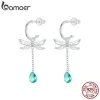 Boucles d'oreilles Bamoer 925 Sterling Silver Original Design Design Dragonfly Tassel Emerald Emerald Oreads For Women Birthday Party Bijoux Cadeau de Noël