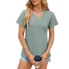 Kvinnors T -skjortor Kort ärm Solid Color V Neck Loose Hollow Casual Shirt Cotton Spandex Tee Women Womens Long Sleeve Tees