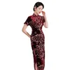 Vêtements ethniques 2024 Velvet Stand-up Collier à manches courtes Longue Cheongsam améliorée mère chinoise de la mariée Qipao robe de soirée robes
