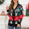 Külot Kadınlar V Boyun Jakard Sökü Noel Kardan Adam Geyik Kış Uzun Kollu Gevşek Tek Kesilmiş Örme Moda Sweatshirt