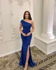 Blue Simple Royal Mermaid Evening Dresses for Women One Shoulder Side Split Satin Pageant Gowns Special Occassion Birthday Celebrity Party Dress Formal Wear