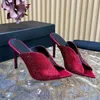 10cm Diamond Mules Beroemde Glijsandalen Designer Slippers Merk Dames Zomer Puntige Peep Toe Slipper Y2K Naaldhak Sexy Bruiloft Schoenen Vol Strass