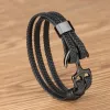 Strands Kirykle Titanium Steel Bracelet for Men High Quality Black Personality Leather Woven Anchor Leather Bracelet Rope Bracelet Gifts