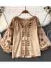 Women Spring Blouse Vintage Ethnic Style Long Sleeve Round Neck Loose Embroidered Cotton Hemp Pullover Shirt Casual Top D3551 240220