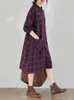 NYFS Spring Autumn Korea Woman Dress Vestidos Robe Ete Femme Elbise Loose Cotton Plaid Lång ärmskjorta klänningar 240219