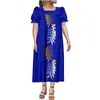 Casual Dresses Custom Tapa Polynesian Design Micronesia Mumu Muumuu Vintage Square Neck Puffy Dress Plus Size Women's Puffed Sleeve