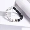 Bracciale con perline testa di Buddha turchese bianco di alta qualità con perline per donna fatto a mano 8 mm perline di pietra lavica curativa gioielli Dhgarden Dhpfu