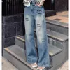 Nouveau 2024ss Designer Femmes Jeans Arrivées Taille Haute Rue Évidé Patch C Décoration Brodée Casual Bleu Droit Denim Jeans Pantalons