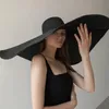 折りたたみ可能な女性特大のフロッピーストローハット70cm直径大規模な夏の太陽帽子パナマトラベルビーチハット卸売240219