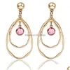 Dangle Chandelier Nouvelle Mode Or Couleur Double Creux Grande Goutte D'eau Dangle Boucles D'oreilles Pour Femmes Fille Petit Rond Cristal Goutte Bijoux Dhhwy