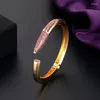 Bracelet mixte pour femmes, modèles crayon tendance, manchette pour mariage, violet, Zircon cubique, cristal, dubaï, doré, cadeaux de fête