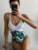 Kobiety liść strojów kąpielowych druk One Piece Swimsuit Monokini Sexy Backless Women Tankini Badpak Bathing Suit Mayokini Trikini Mujer