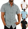 Coton lin hommes chemises à manches courtes été couleur unie col montant décontracté plage Style grande taille mâle M5XL 240219