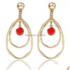 Dangle Chandelier Nouvelle Mode Or Couleur Double Creux Grande Goutte D'eau Dangle Boucles D'oreilles Pour Femmes Fille Petit Rond Cristal Goutte Bijoux Dhhwy