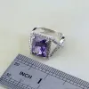 Sets quadratische lila kristallweiße Zirkon 925 Sterling Silberschmuck Sets für Frauen Hochzeit Ohrringe/Anhänger/Halskette/Armband/Ring