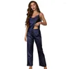 Vêtements de nuit pour femmes Été Femme Jarretelles Pyjamas Pantalon Costumes Soyeux Satin Pijamas Ensemble Lâche Casual Femmes Vêtements De Maison Loungewear