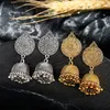 Dangle Küpeler Vintage Etnik Altın Renk Jhumka Bijoux Antika Yuvarlak Oyma Çanlar Kadın Düğün Takı