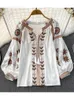 Women Spring Blouse Vintage Ethnic Style Long Sleeve Round Neck Loose Embroidered Cotton Hemp Pullover Shirt Casual Top D3551 240220