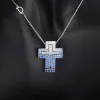 Halsband Moonmory Sterling Sier CZ Full Stone Double Blue Crystal Cross Halsband Jesus Cross Halsband för pojkar och flickor smycken