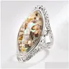 Cluster Rings New Arrival 4 Color Pickable Antique Sier Fantasy Big Oval Shell Finger Ring For Women Female Boho Beach Jewlery Gift D Dhhn6