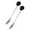 Dinnerware Sets 2Pcs Fruit Forks Stainless Steel Picks Three Prong Toothpicks Kitchen Gadget