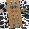 Pendientes de tuerca para mujer, 6 pares, estilo vaquero occidental Vintage, cabeza de toro turquesa, diseño de Cactus y corazón, conjunto de accesorios de joyería