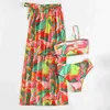 Women's Swimwear Bandage Print Bikinis with Skirt Separate Swimsuit Swimming Suits Two Piece Bathing Suit Summer BeachwearH24221