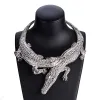 Halsband 2024 Ny tungmetall dubbel krokodil choker halsband kvinnor kristall strass indisk uttalande stor krage chunky halsband