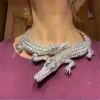 Halsband 2024 Ny tungmetall dubbel krokodil choker halsband kvinnor kristall strass indisk uttalande stor krage chunky halsband