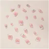 False Nails 24Pcs Christmas Fake Square Head French Nail Press On Rhinestone Waterproof Faux Fingernails Drop Delivery Health Beauty A Otwve