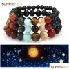 Pulseras con dijes Joyería de diseño Mujeres Hombres Pulsera de cuentas Universo Galaxy Ocho Planetas Elástico Chakra Piedra Natural Yoga Dr Dhgarden DH8GW