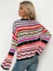 Designerkleidung Damenpullover Lässiger Rundhalspullover mit langen Ärmeln Übergroßer, genähter Pullover mit locker gehäkelten Pullovern mit gestreiftem Kragen