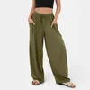 Damenhose, elastischer Bund, Kordelzug für Damen, lässiger Sommer-Palazzo mit Seitentasche, lockere Damenhose