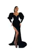 素晴らしいプラスサイズのフルレースマーメイドウエディングドレス黒人女性vネックフロアレングスハイサイドスプリットバースデーイブニングパーティーページェント特別機会ガウン