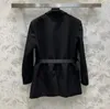 Sashes Luxury Woman Formal Suit Fashion Temperament Waist Jacket Mid-length Black Dress Spring Overcoat Tops with Top Quality