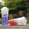 Tasse de glace cassée en paille d'été, tasse en plastique avec lettres de personnalité, créative, dégradé de couleur, transparente, couvercle poussoir, cadeau